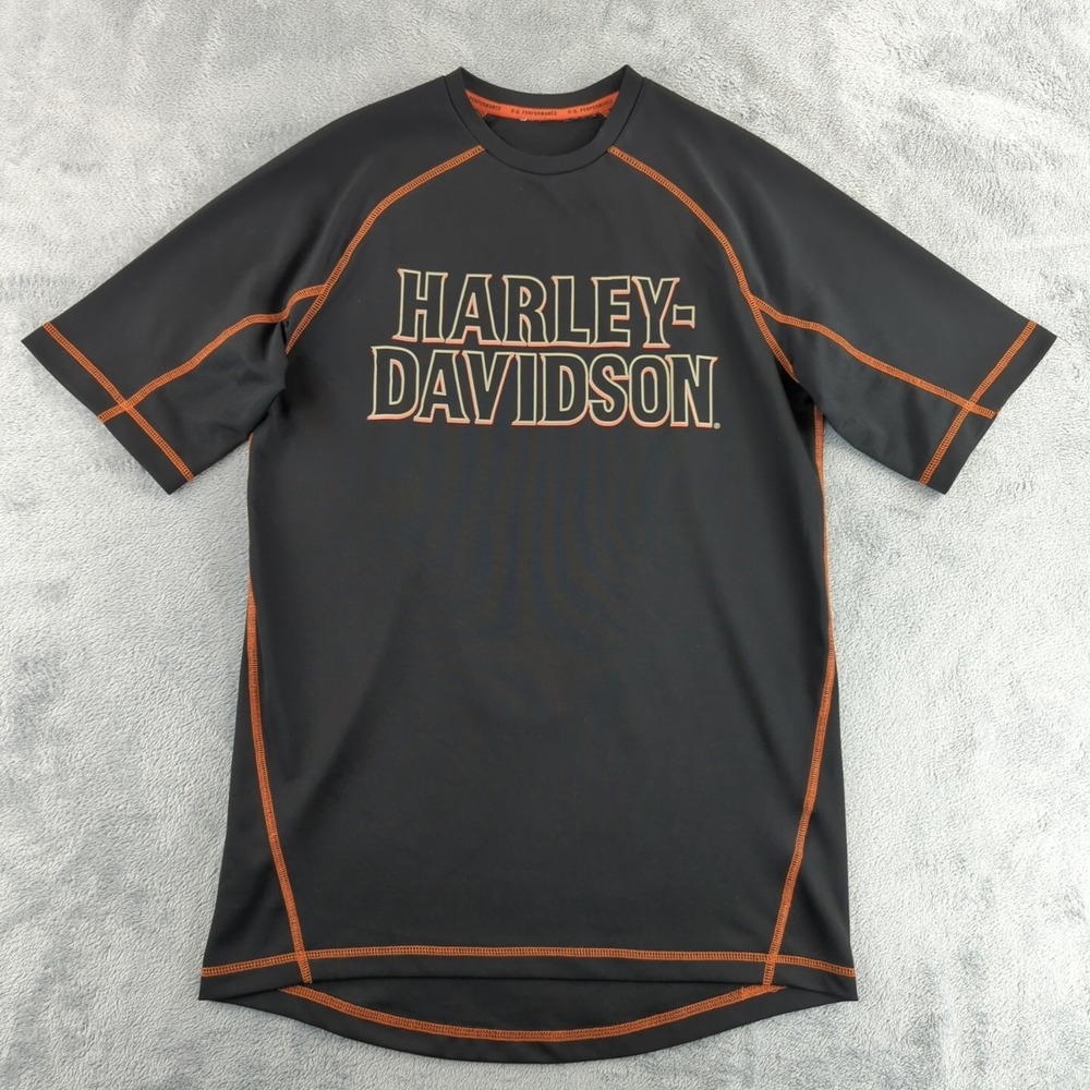 Harley-Davidson Shirt Mens Small Black‎ Orange Skull Biker Racing HD Performance